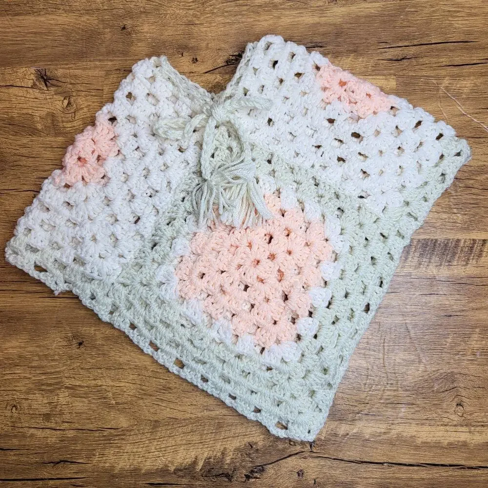 Crochet poncho Cream Pink Boho sz 3T